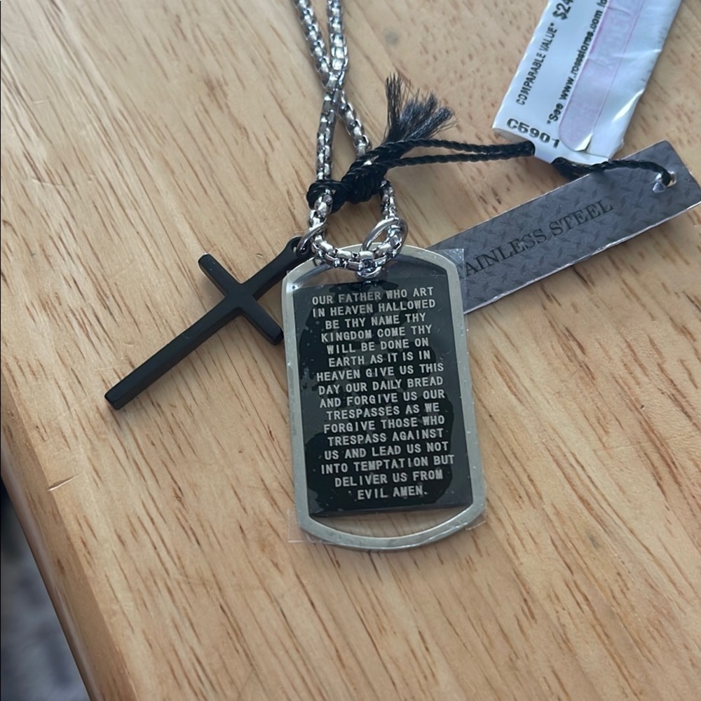 Stainless Steel Prayer Dog Tag Necklace